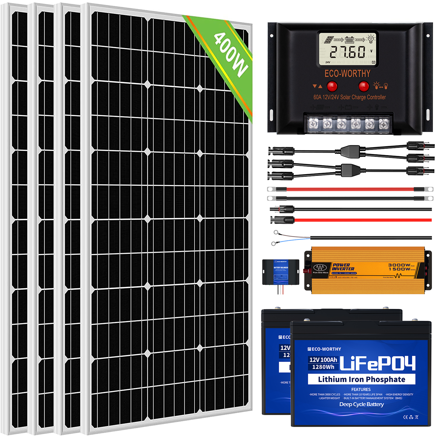 400W 12V Complete Off Grid Solar Panel Kit